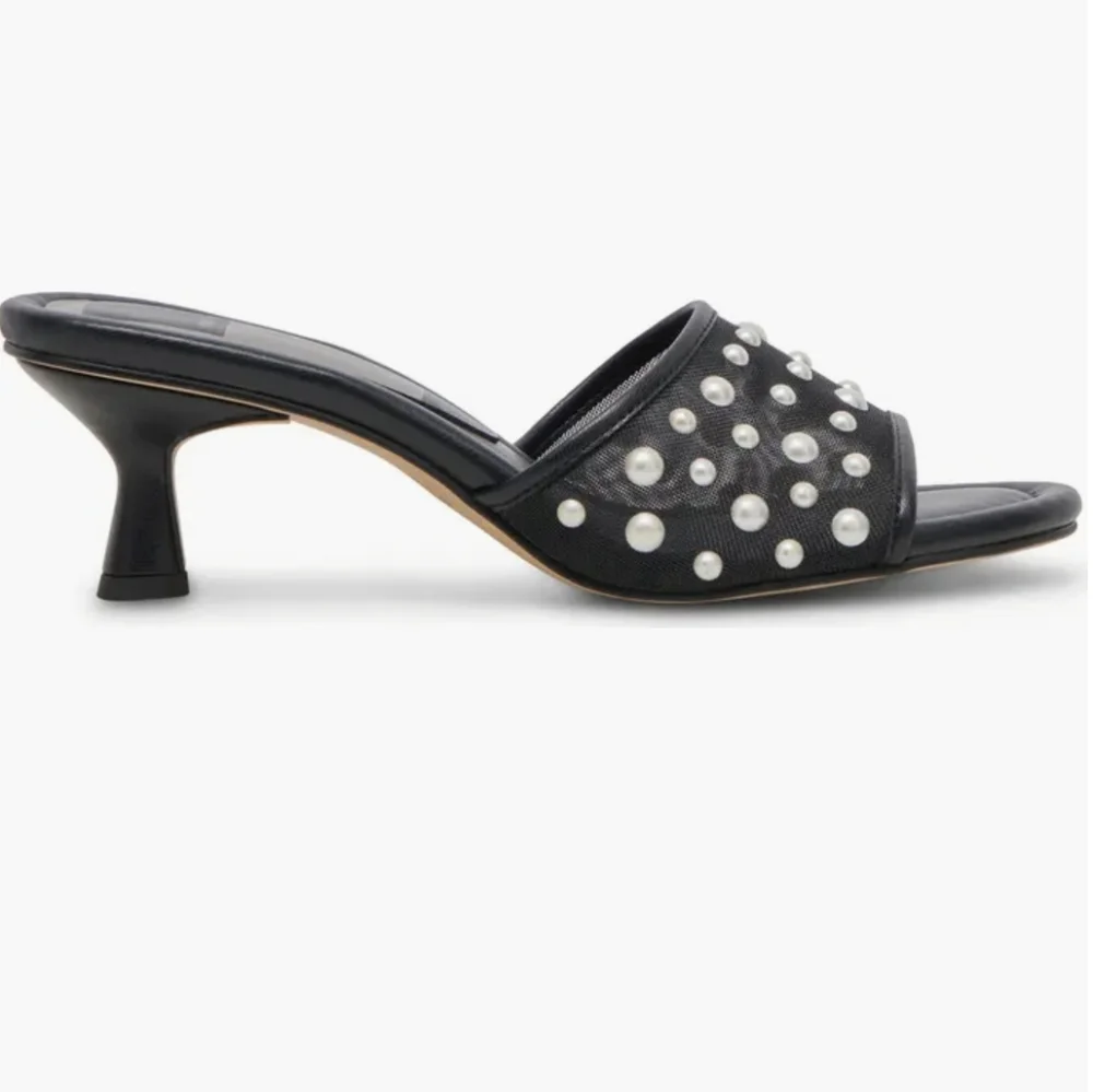 Dolce Vita Meeza Pearl Elegant Blk W/ White Faux Pearl Detail Women's Heels NIB - Picture 4 of 16